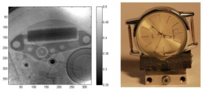 Рис. 1. Слева - протонно-радиографическое изображение. Справа - фотография статического объекта.